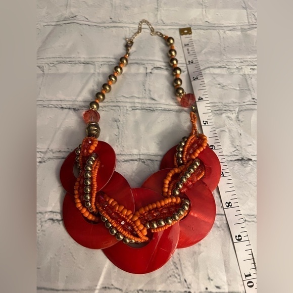 Shell Pearl Disc And Beaded Mini blings Hippie Boho Orange Necklace - Picture 7 of 7